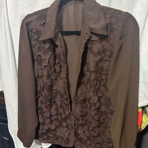 Brown, long sleeve, sheer button up